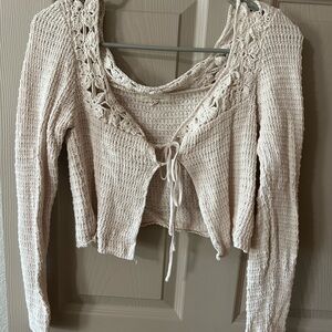 La Hearts Beige Crochet Knit Top